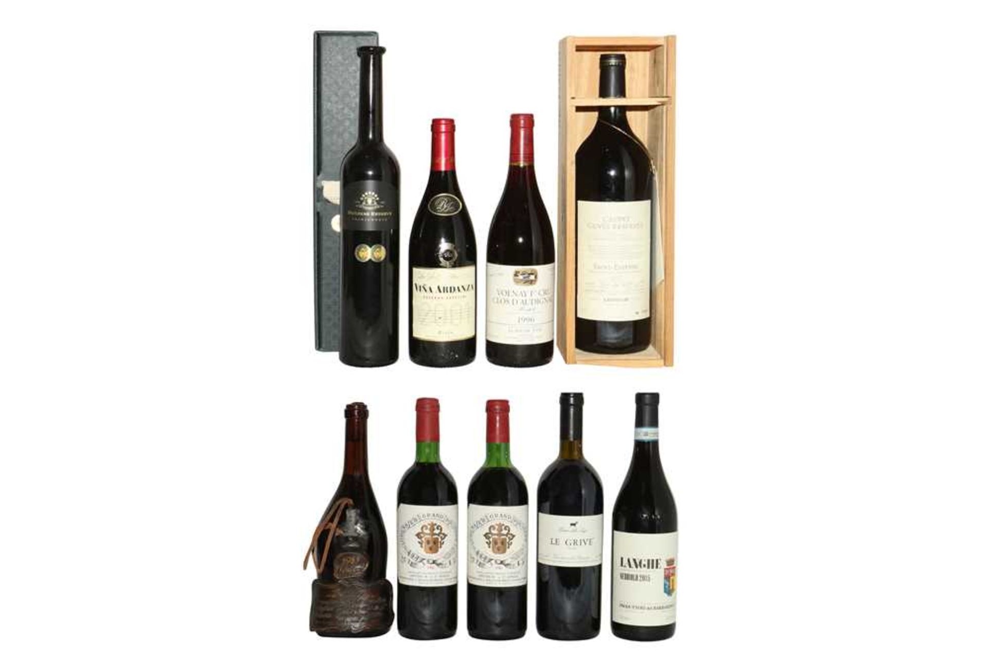 Assorted Red Wine: Volnay, Chateau Gressier Grand Poujeaux, Barolo etc, nine bottles