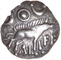 Scavo. FE Type. Iceni. c.AD 43-47. Celtic silver unit. 13mm. 1.00g.