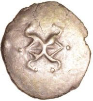 Addedomaros Wheel. Catuvellauni. c.45-25 BC. Celtic gold quarter stater. 13mm. 1.36g.