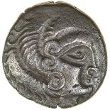 Ogmios and V-Boar. Whisky Face. Coriosolites. c.60-56 BC. Celtic silver stater. 20mm. 6.34g.