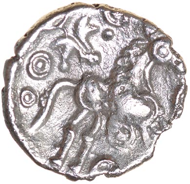 Thatcher’s Sister. Trinovantes. c.55-45 BC. Celtic silver unit. 13mm. 1.05g. - Image 2 of 2