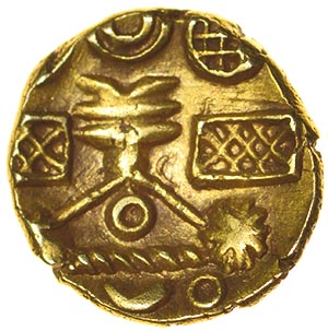 Caesar’s Trophy. Cantiaci. c.45-40 BC. Celtic gold quarter stater. 10mm. 1.23g. - Image 2 of 2
