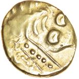 Great Waltham Curved Neck. Catuvellauni. c.75-65 BC. Celtic gold stater. 18-20mm. 6.43g.