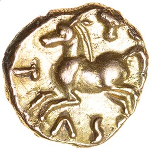 Tasciovanos Rings. Catuvellaui. c.25BC-AD10. Celtic gold quarter stater. 10mm. 1.37g. - Image 2 of 2