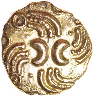 Tasciovanos Rings. Catuvellaui. c.25BC-AD10. Celtic gold quarter stater. 10mm. 1.37g.