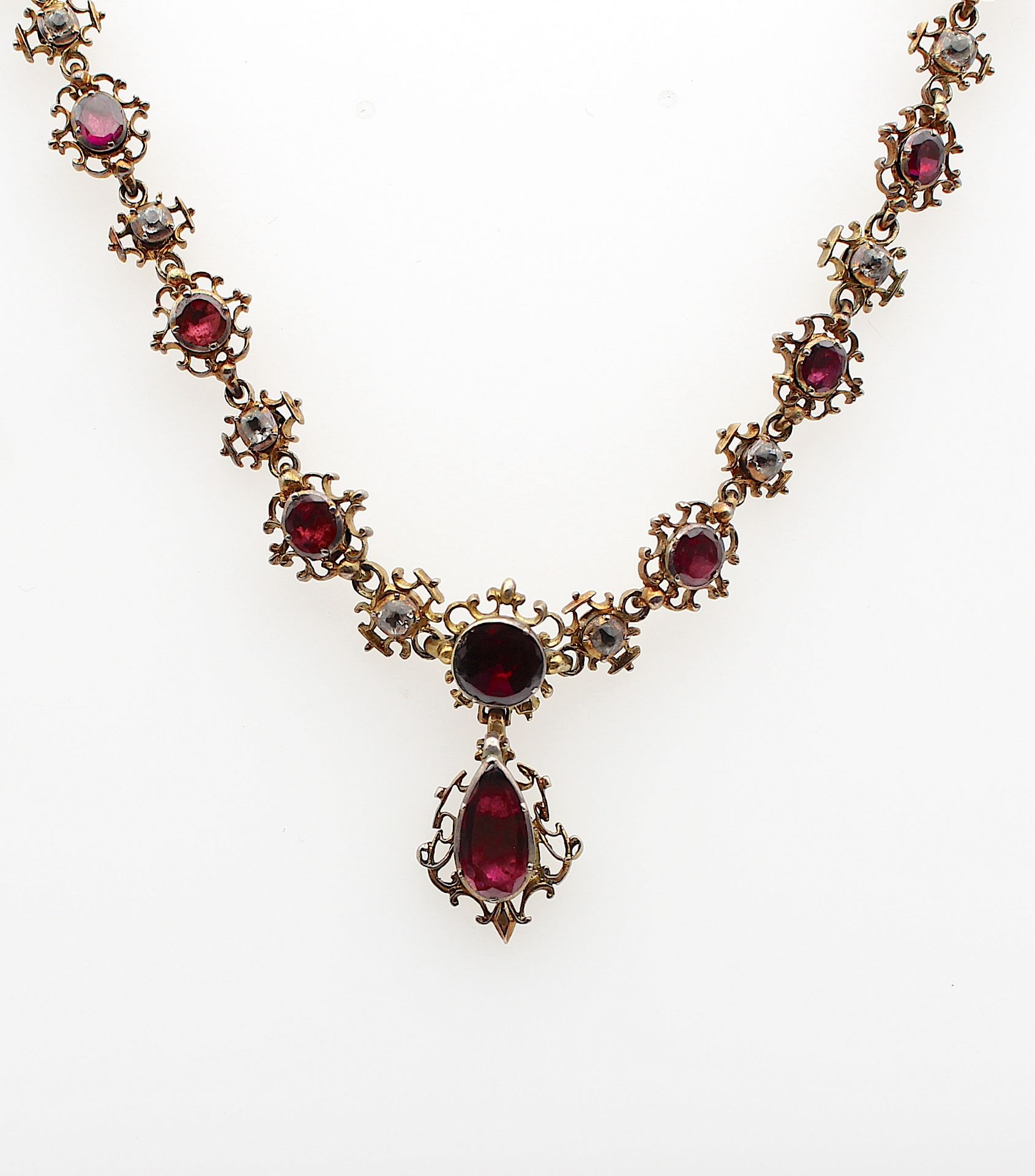 Charming antique necklace with garnet and rock crystal - Image 4 of 5