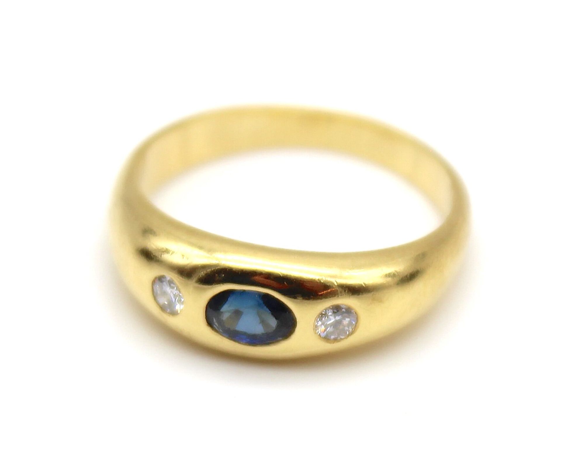 Ring mit einem Saphir und 2 Brillanten in 750er Gold - Bild 3 aus 3