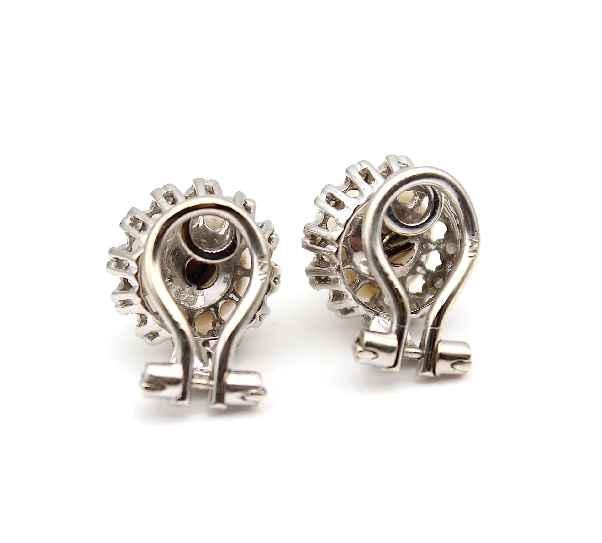 Great vintage earclips with cultured pearl and diamonds - Image 4 of 4