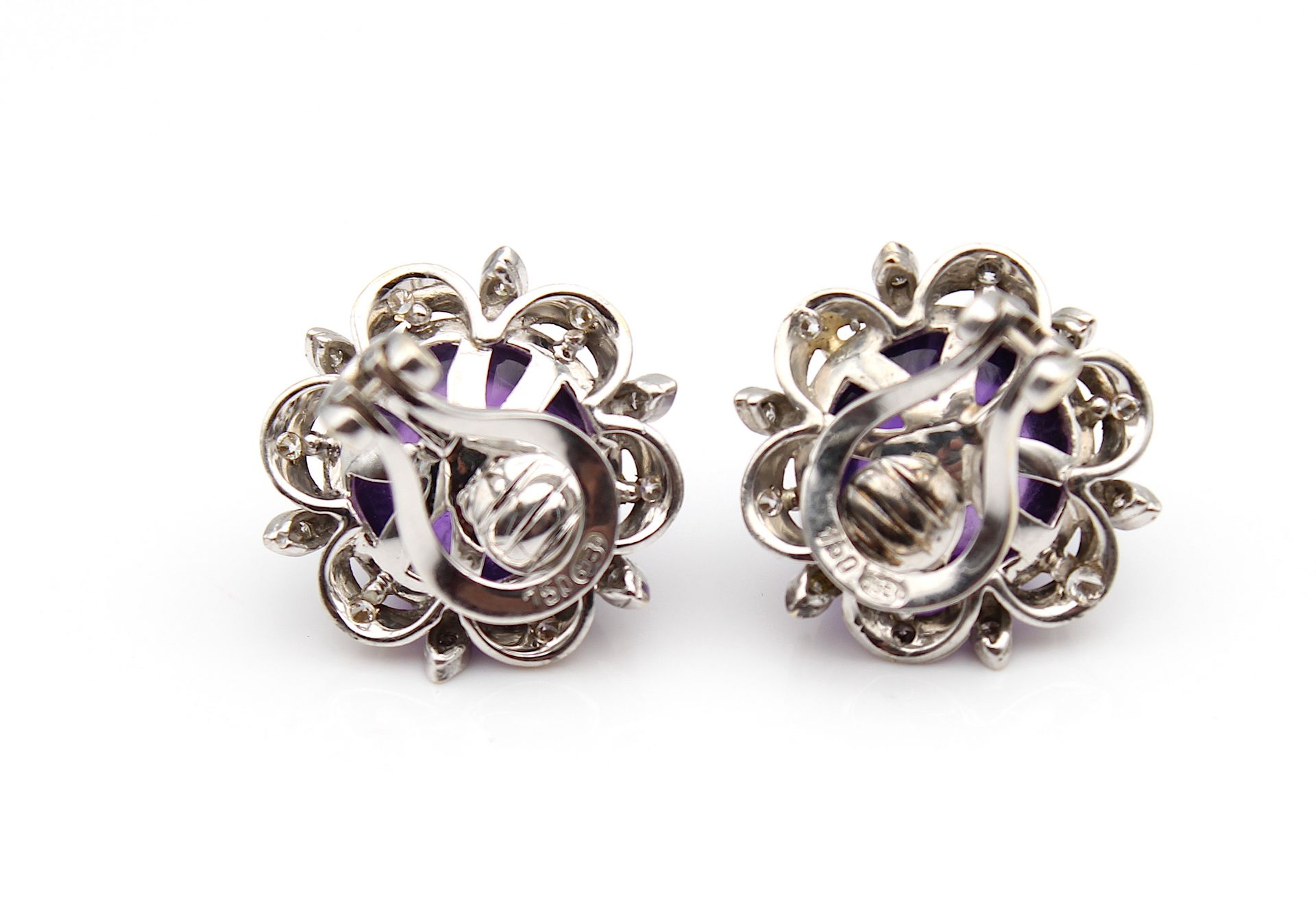 Elegant ear clips with amethyst and diamonds - Image 2 of 2