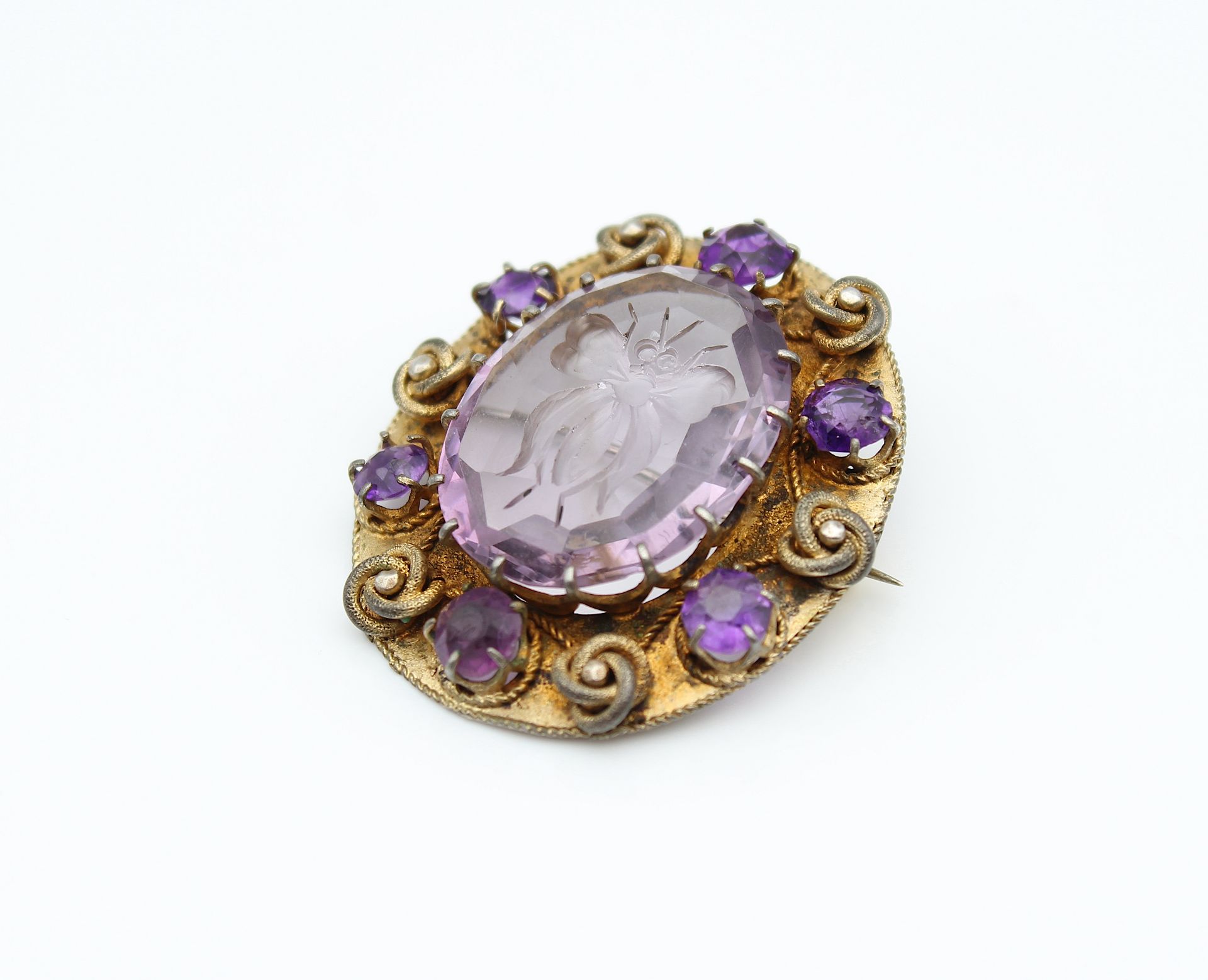 Floral brooch with amethysts around 1900 - Image 2 of 4