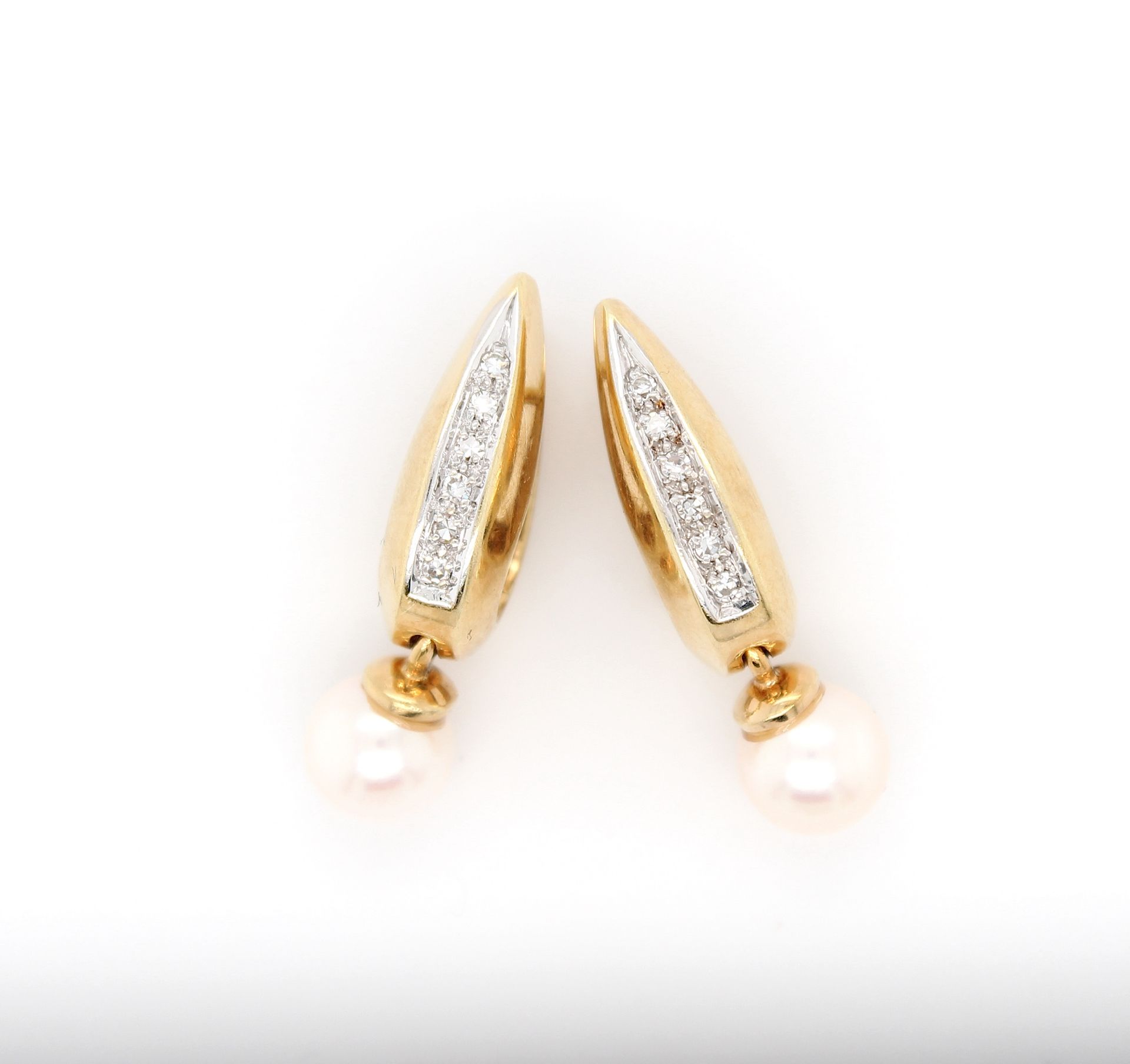 1 pair of earrings with cultured pearls and diamonds - Image 3 of 4