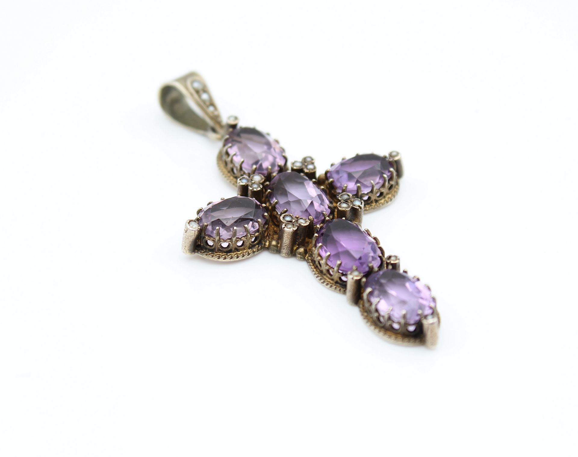 Fantastic cross pendant with amethysts around 1900 - Image 2 of 4