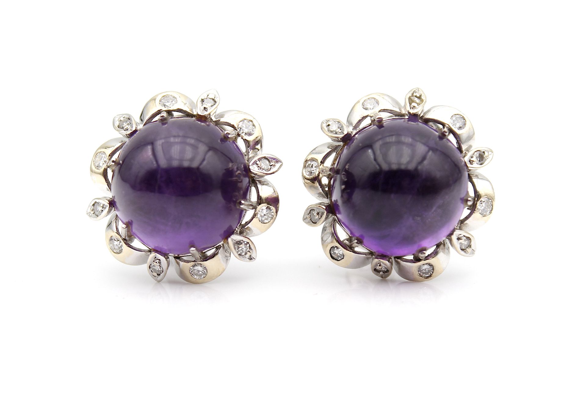 Elegant ear clips with amethyst and diamonds