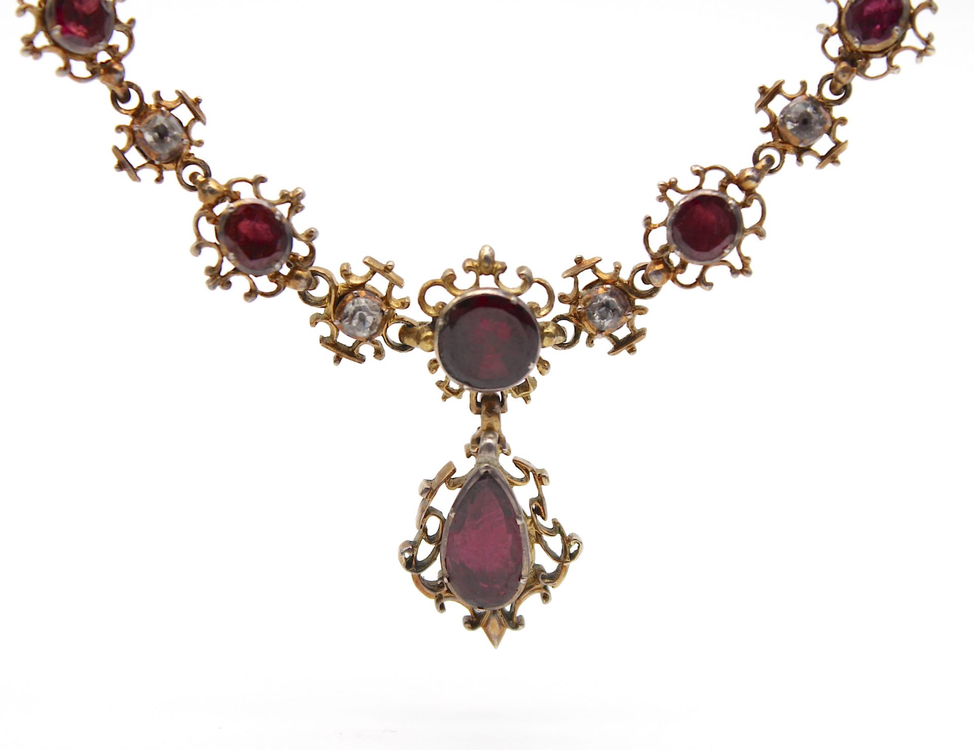 Charming antique necklace with garnet and rock crystal - Image 2 of 5