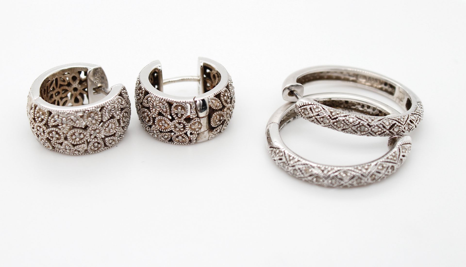 2 pairs of earrings 925 silver, diamonds - Image 3 of 5
