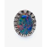 Vintage ring with total ca. 0,30 ct brilliants and opal triplet