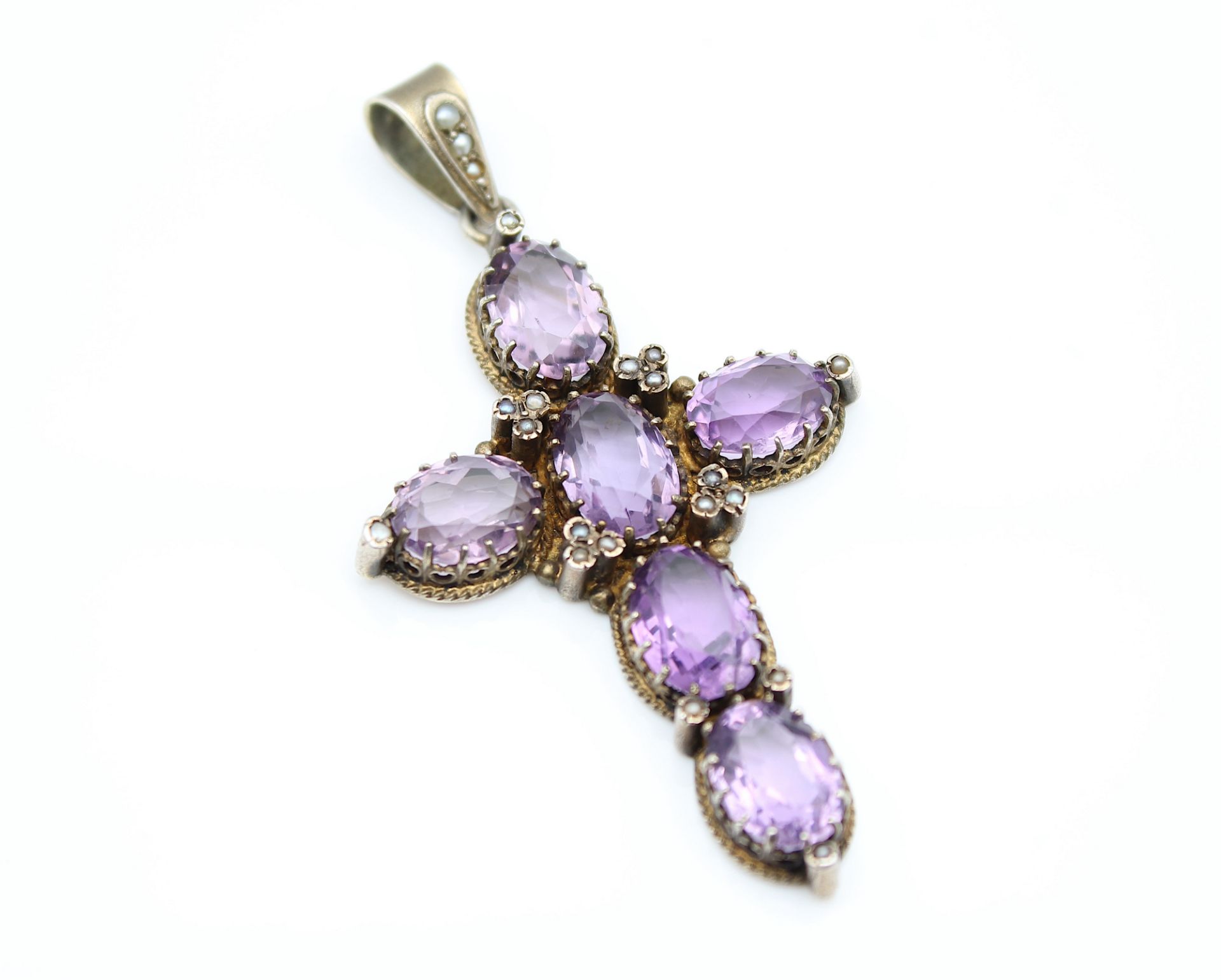 Fantastic cross pendant with amethysts around 1900