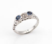 Art Deco Ring mit Saphiren und Diamant