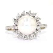 Vintage Ring mit Zuchtperle und Diamanten