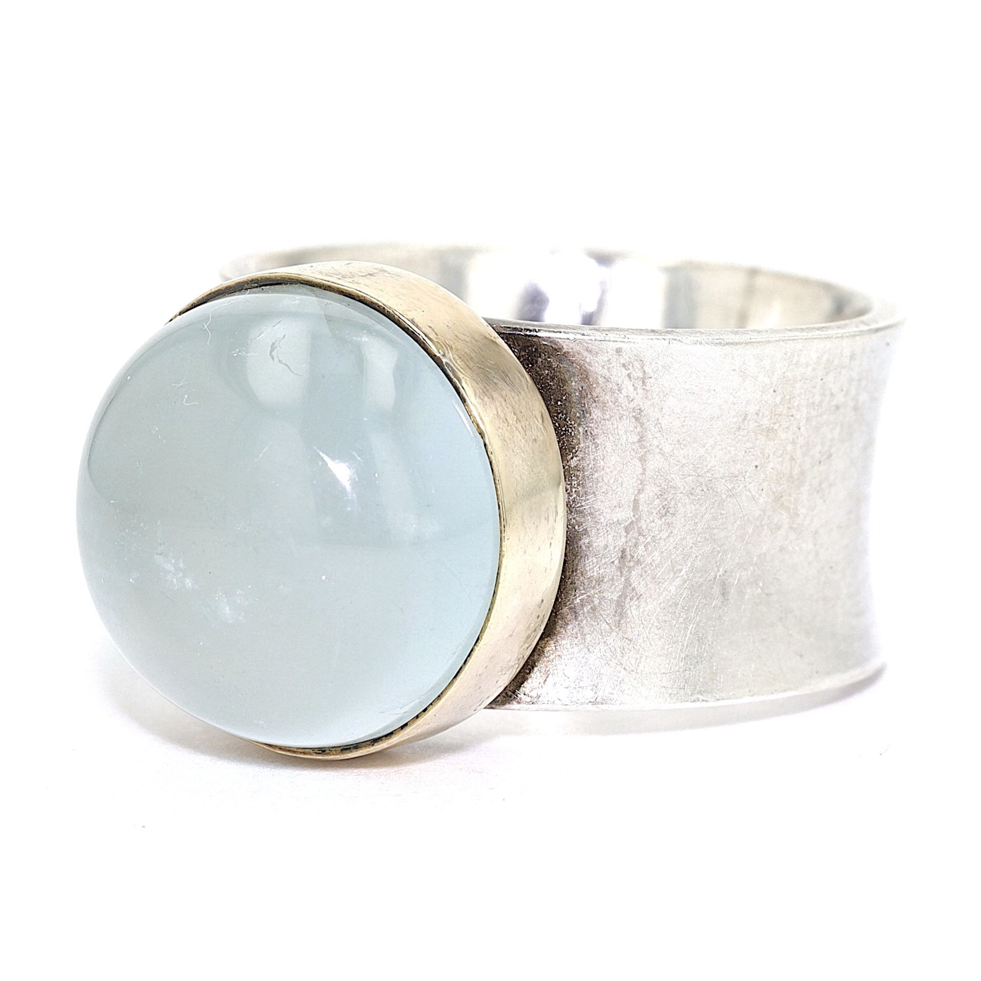 Ring, Silber/Gold mit einem Aquamarin-Cabochon - Bild 2 aus 3