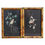 A pair of chinoiserie picture frames decorated with figures, on a gilt ground, overall 21 by