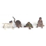 Four small antique Vienna cold painted bronzes, a seated Chinaman, dog, rat and frog with baby frog,