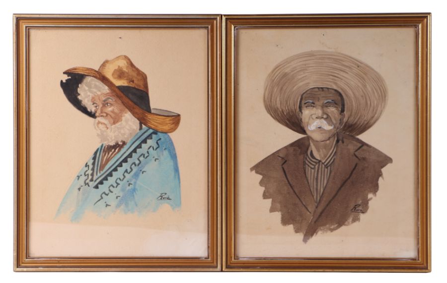 Ruiz (South American school) - a pair of portraits of gentlemen, both signed, watercolours, framed &