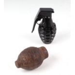 An original inert French 1916 Citron Foug hand grenade impressed CM or GM on the side, 9.5cms (3.