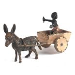 An antique novelty Vienna cold painted bronze group in the form of a black boy in a donkey cart,