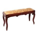 A 19th century walnut duet stool with upholstered seat, 92cms wide.