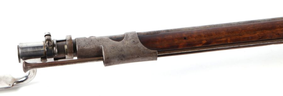 A 19th century French percussion rifle with sprung lever breach barrel, suspension loops and - Image 8 of 15