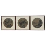 A group of three Chinese watercolours depicting mountainous scenes and calligraphy, framed & glazed,