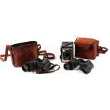 A pair of WWII Kershaw binoculars (1942), cased; together with another pair dated 1943; and a Box