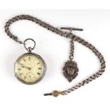 A silver cased open faced pocket watch 'The Express English Lever', the white enamel dial with Roman