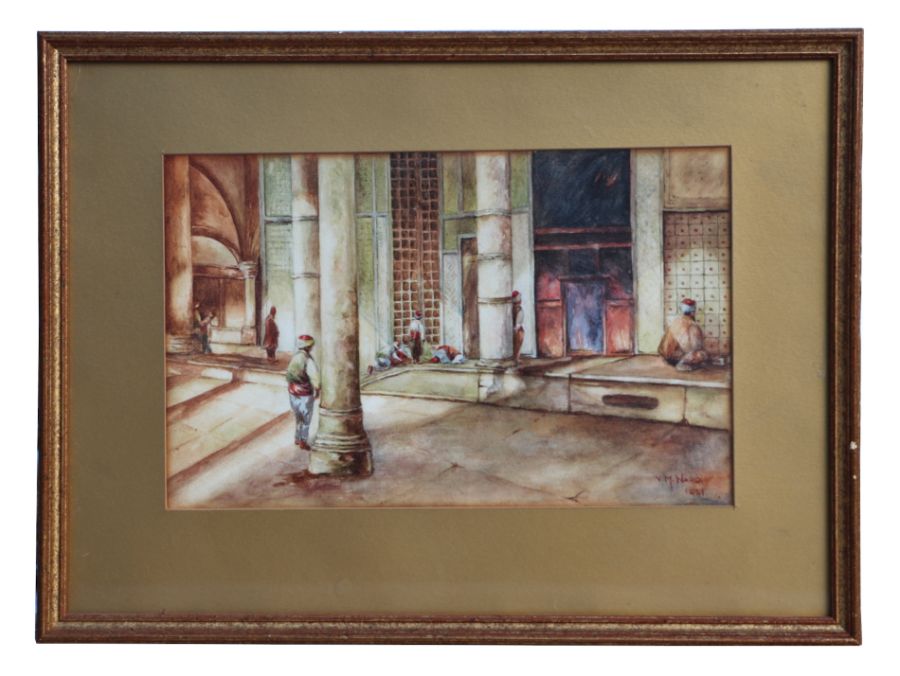 V M Ward - Interior Scene of a Mosque - signed & dated 1921 lower right, watercolour, framed &