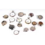 A quantity of open faced pocket watches to include silver cased examples, all for spares or