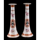 A pair of Chinese armorial candlesticks with the arms for William Walker of Hertfordshire, 26cms