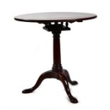 A 19th century mahogany tripod table with bird cage movement on tapering cylindrical column on