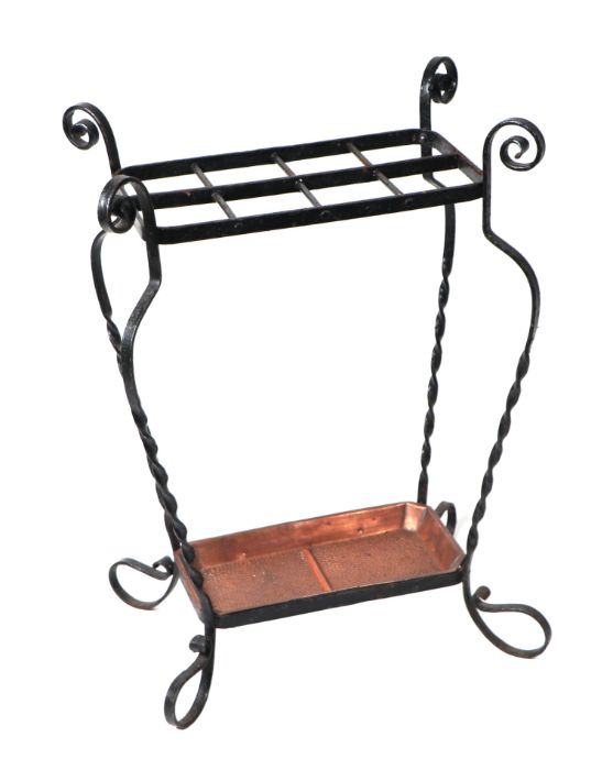 An early 20th century wrought iron eight-division stick stand; together with a Japanned metalled Art - Image 3 of 3