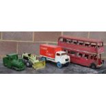 A London Transport red double decker bus, probably Triang, 53cms long; together with a Coast to