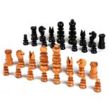 A 19th century English boxwood and ebony chess set, king height 9.5cm