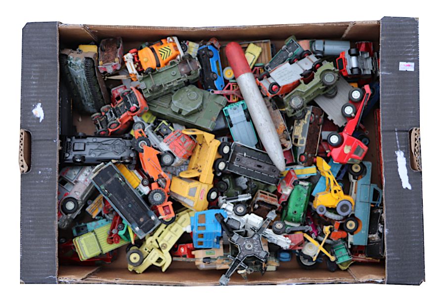 A large quantity of play worn diecast vehicles to include Dinky, Corgi and Lesney.