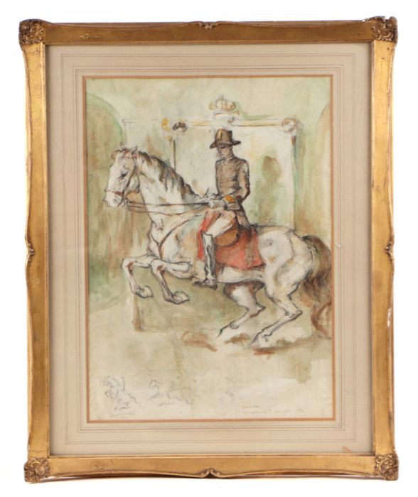 Spanish school - A Lipizzaner Horse & Rider - watercolour with additional pencil vignettes,