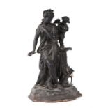 A Victorian spelter group depicting a classical lady with a cherub, 43cms high.Condition ReportThe