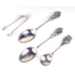 A pair of Norwegian 830 grade silver spoons with squirrel finials; together with a spoon with