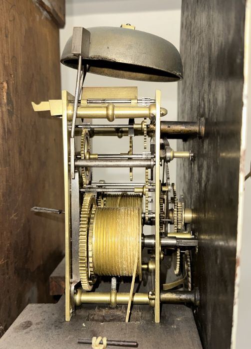 An oak longcase clock, the 30cm square arched painted dial with Roman numerals and subsidiary - Image 3 of 5