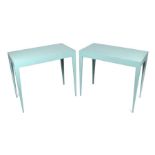 A pair of Benchmark modern design blue painted occasional tables on tapering legs, numbered 2416 and