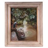 Mary Martin (20th century school) - Boat People, Thailand - signed lower right, oil on board,