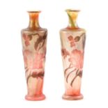 Two French Devez cameo glass vases decorated with flowers, 15.5cms high (2).Condition ReportThere is
