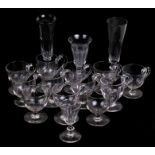 A harlequin set of twelve Victorian glass custard cups and other Victorian glasses.